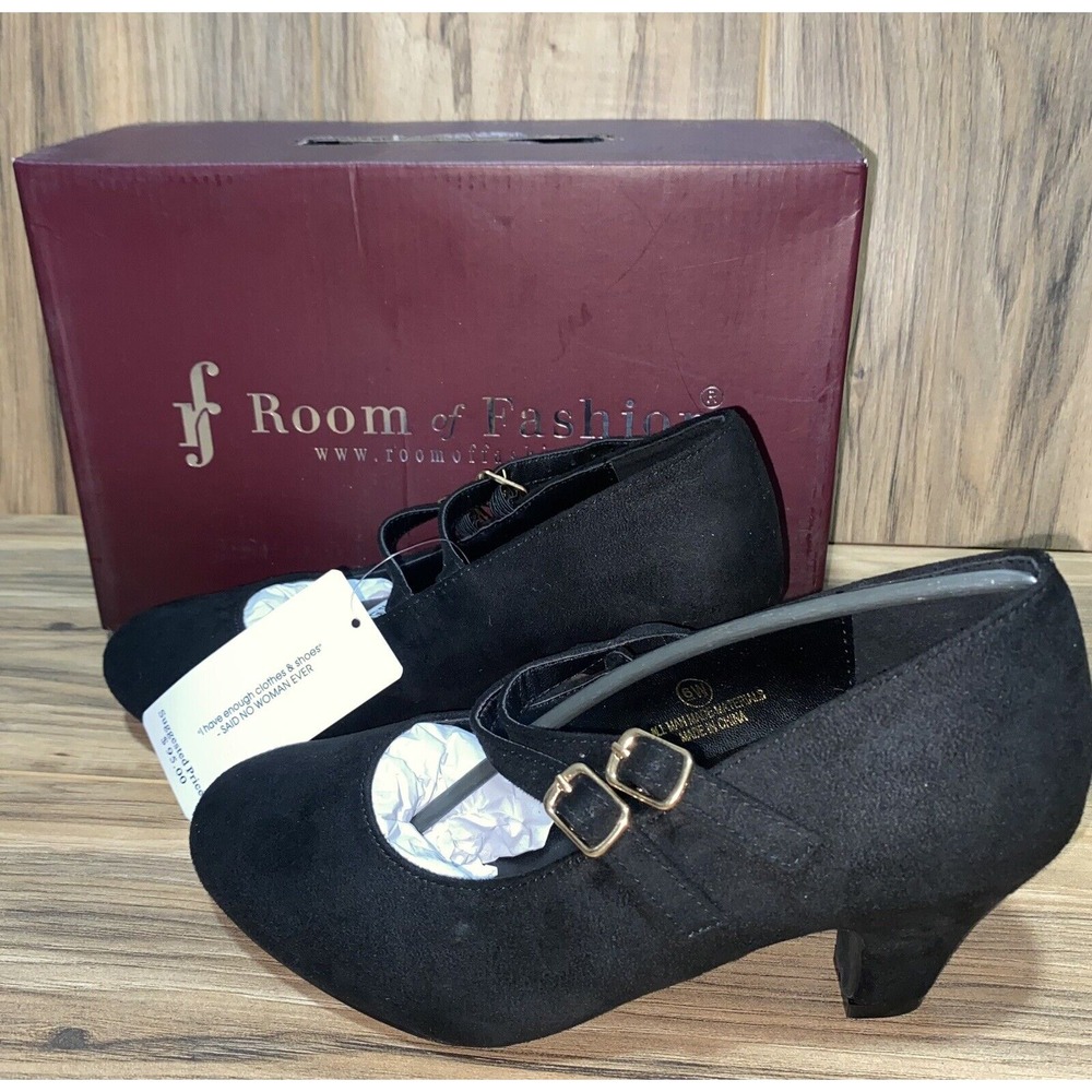Sz 6 ROOM OF FASHION Women's Wide Fit Mary-Jane Chunky Heel‎ Dress Pumps